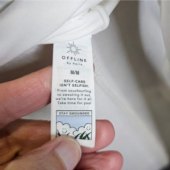 OFFLINE By Aerie White Real Me Long Sleeve Polo T-Shirt Size Medium - Picture 5 of 12